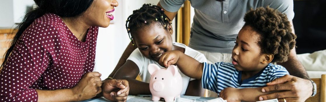 family counting coins